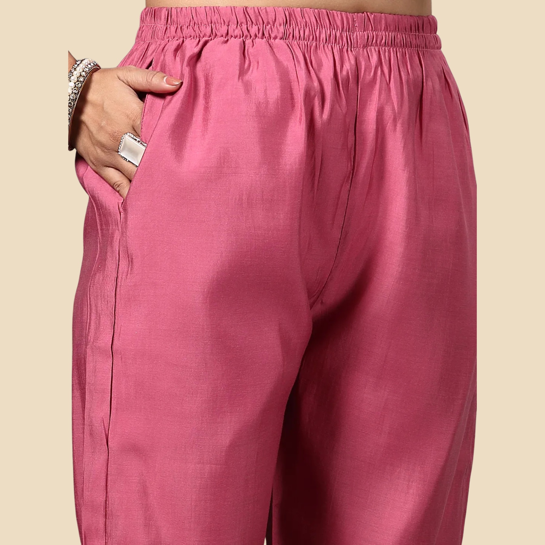 36 Pink Dori-Embroidery Straight Silk Blend Kurta Trouser Dupatta Set, view 6