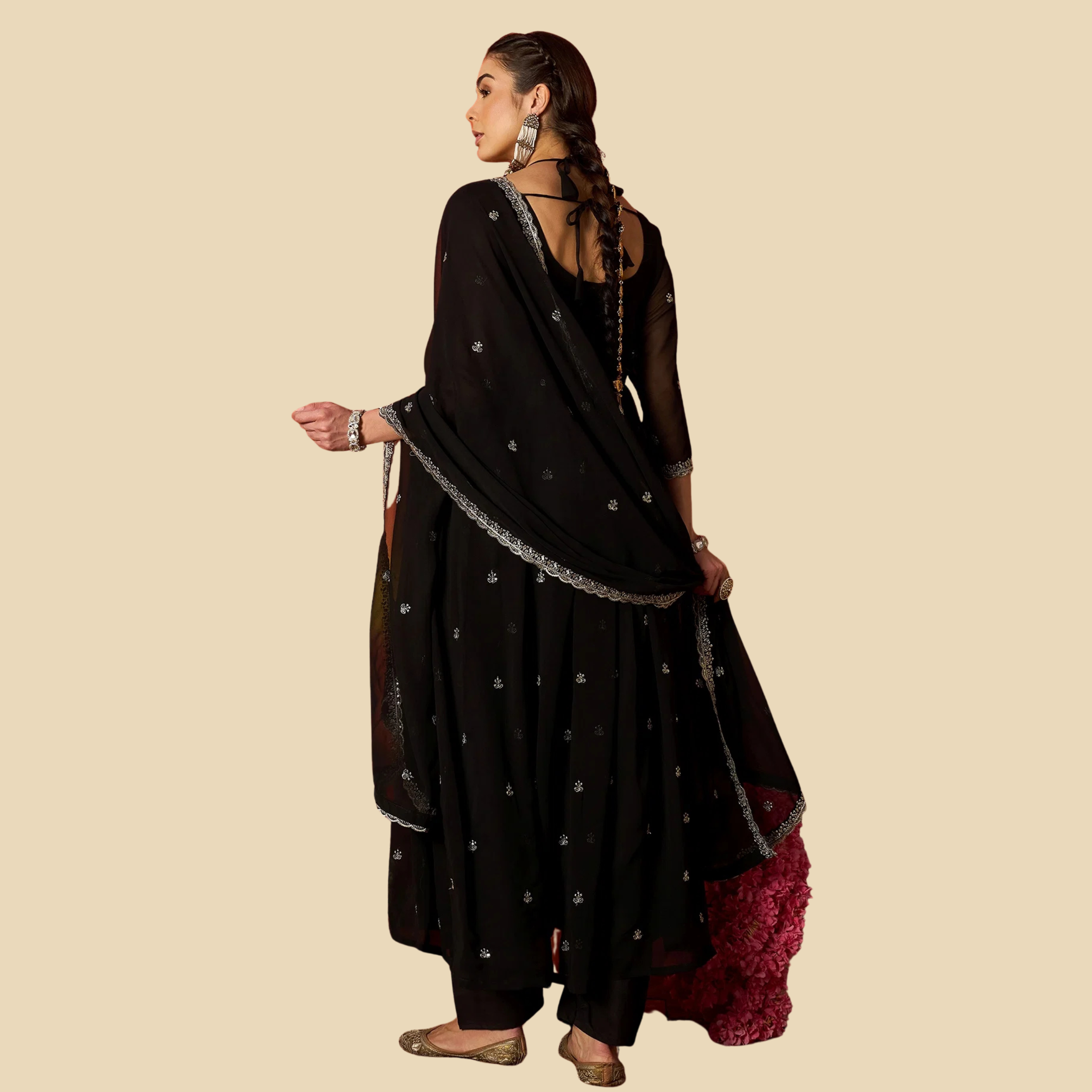 05 Solid & Embroidered Georgette Anarkali Kurta Pant With Dupatta, view 4