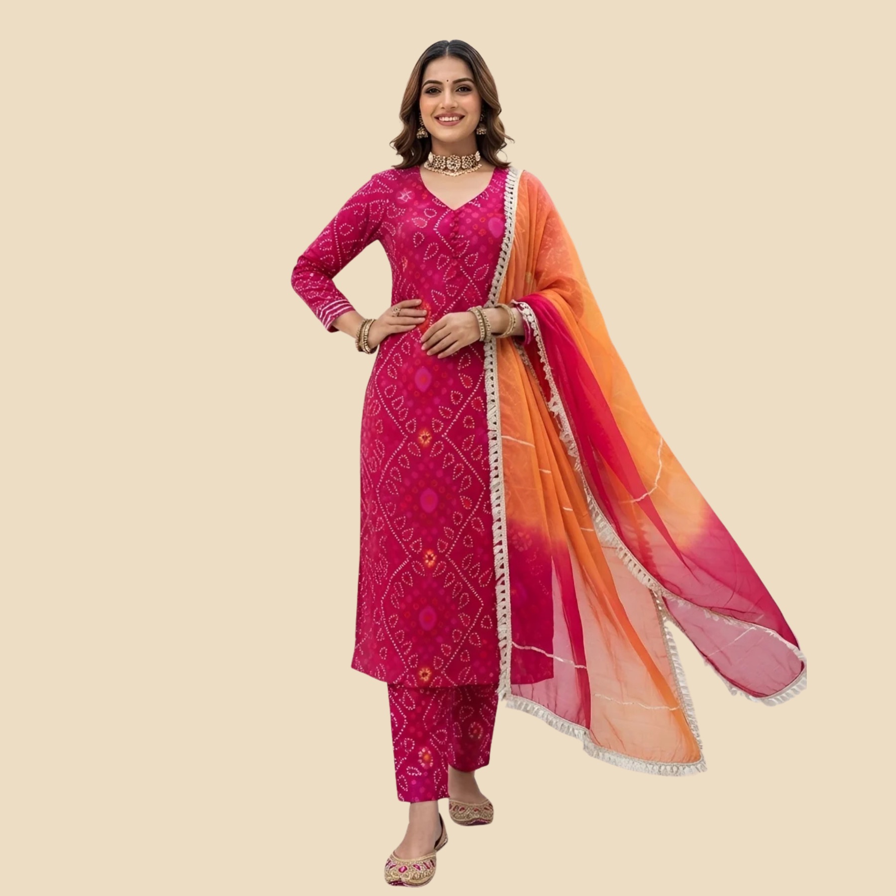 35 Printed Pure Cotton Straight Kurta Trouser Set With Dupatta