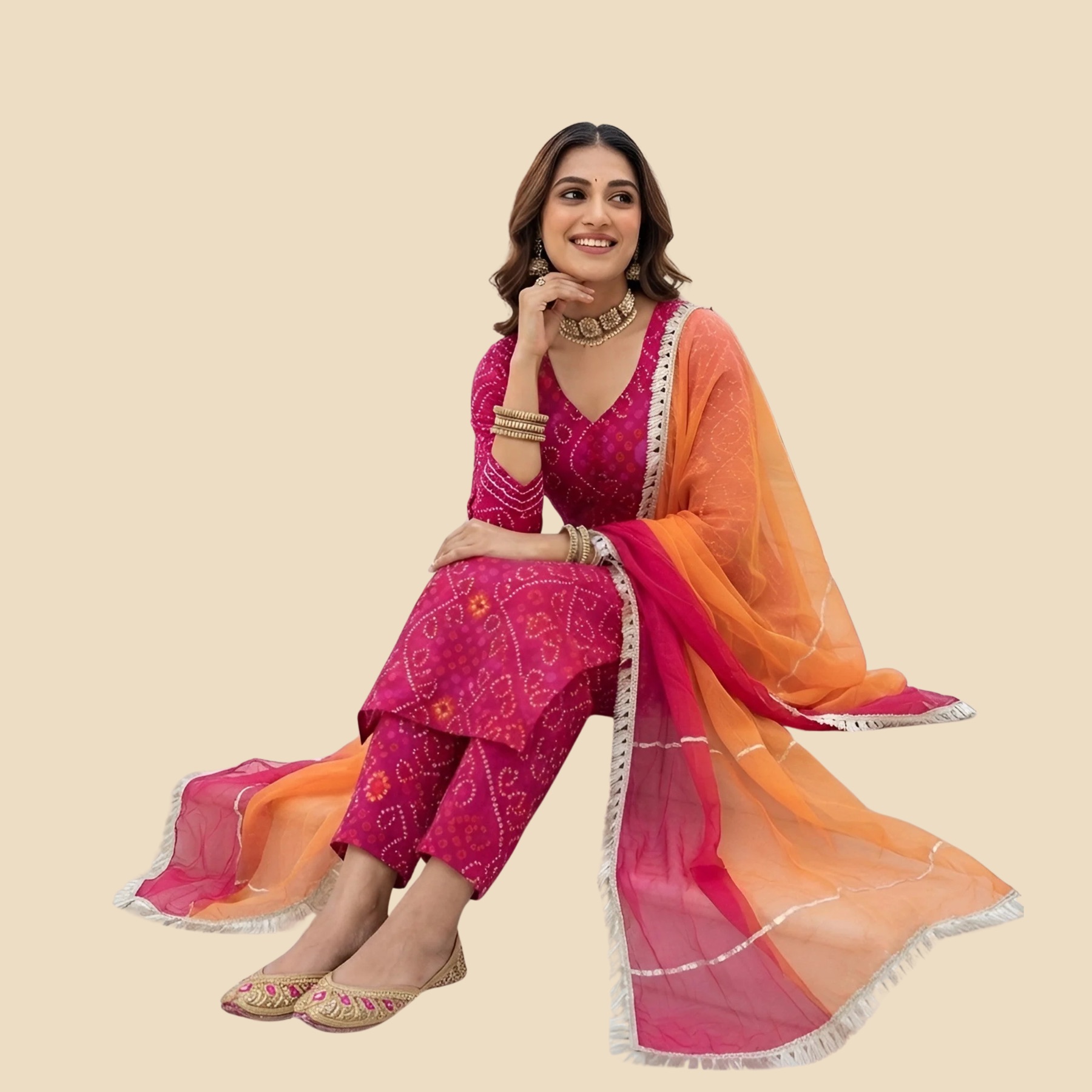 35 Printed Pure Cotton Straight Kurta Trouser Set With Dupatta, view 3