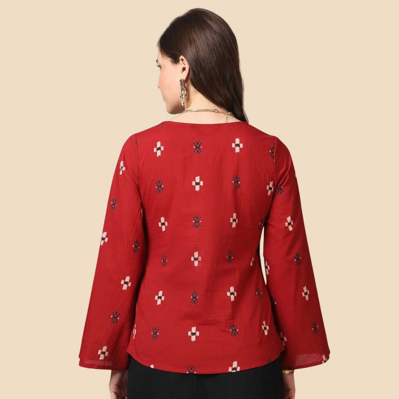 34 Printed Cotton Long Sleeves Top, view 4