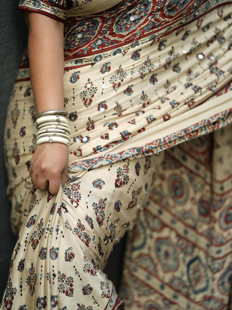 Japan Satin Ajrakh Printed Saree