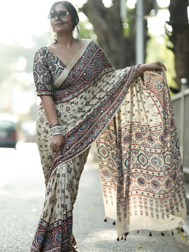 Japan Satin Ajrakh Printed Saree, view 2