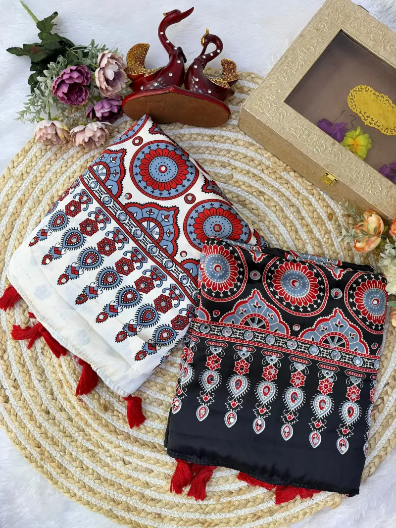 Japan Satin Ajrakh Printed Saree, view 3