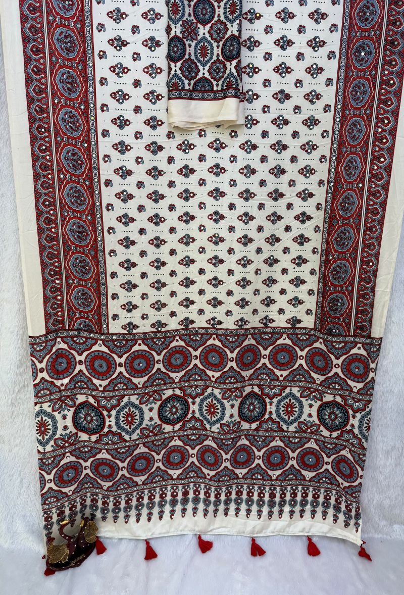 Japan Satin Ajrakh Printed Saree, view 5