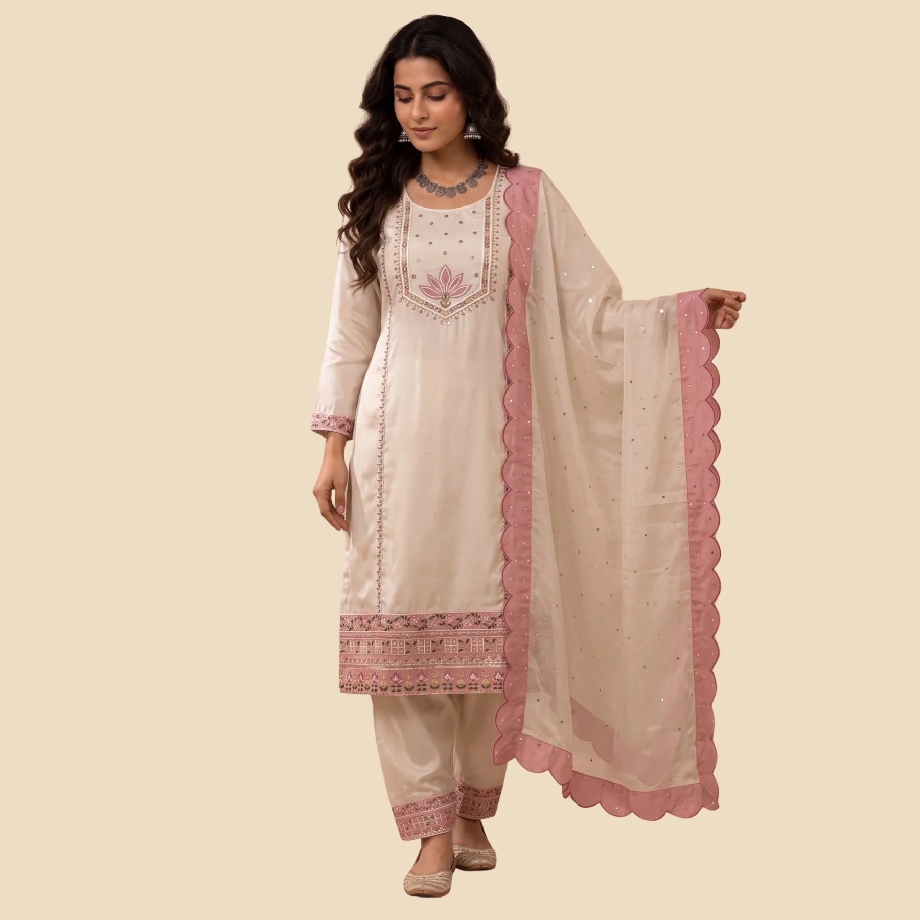 39 Hot Silk Straight Kurta Salwar Dupatta Set, view 3