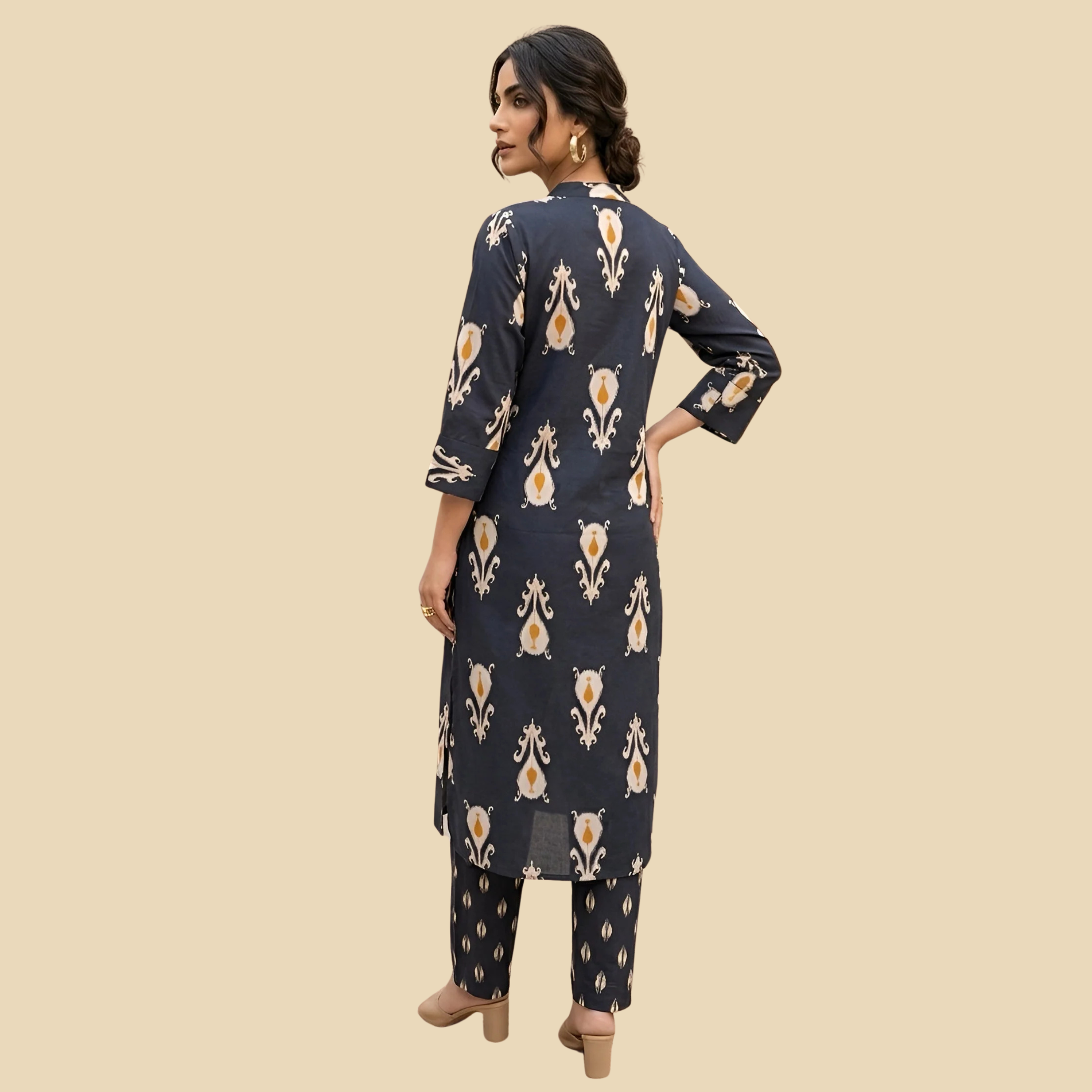 Printed Straight Kurta & Trouser Two Piece Set, view 4