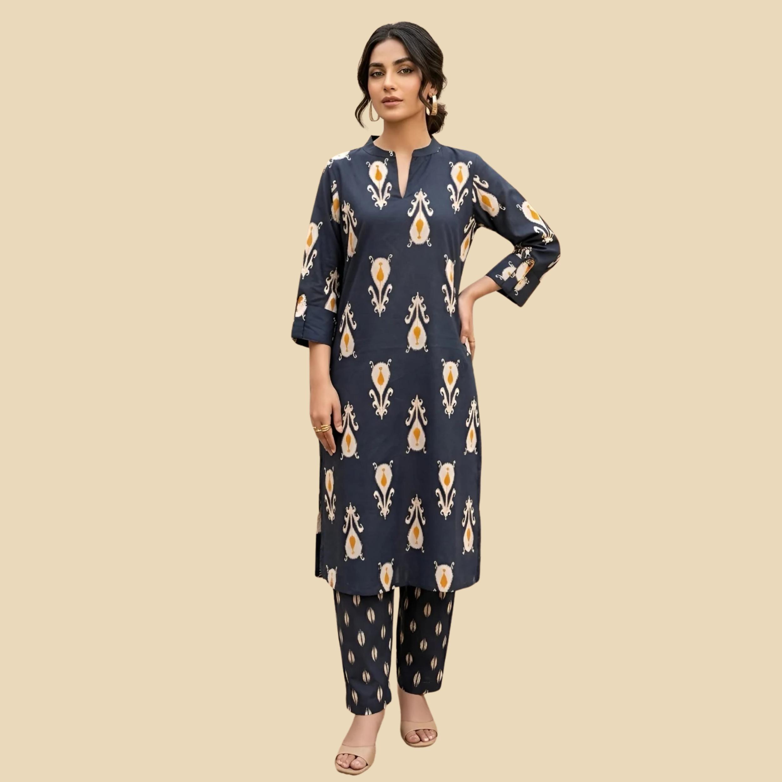 Printed Straight Kurta & Trouser Two Piece Set, view 5