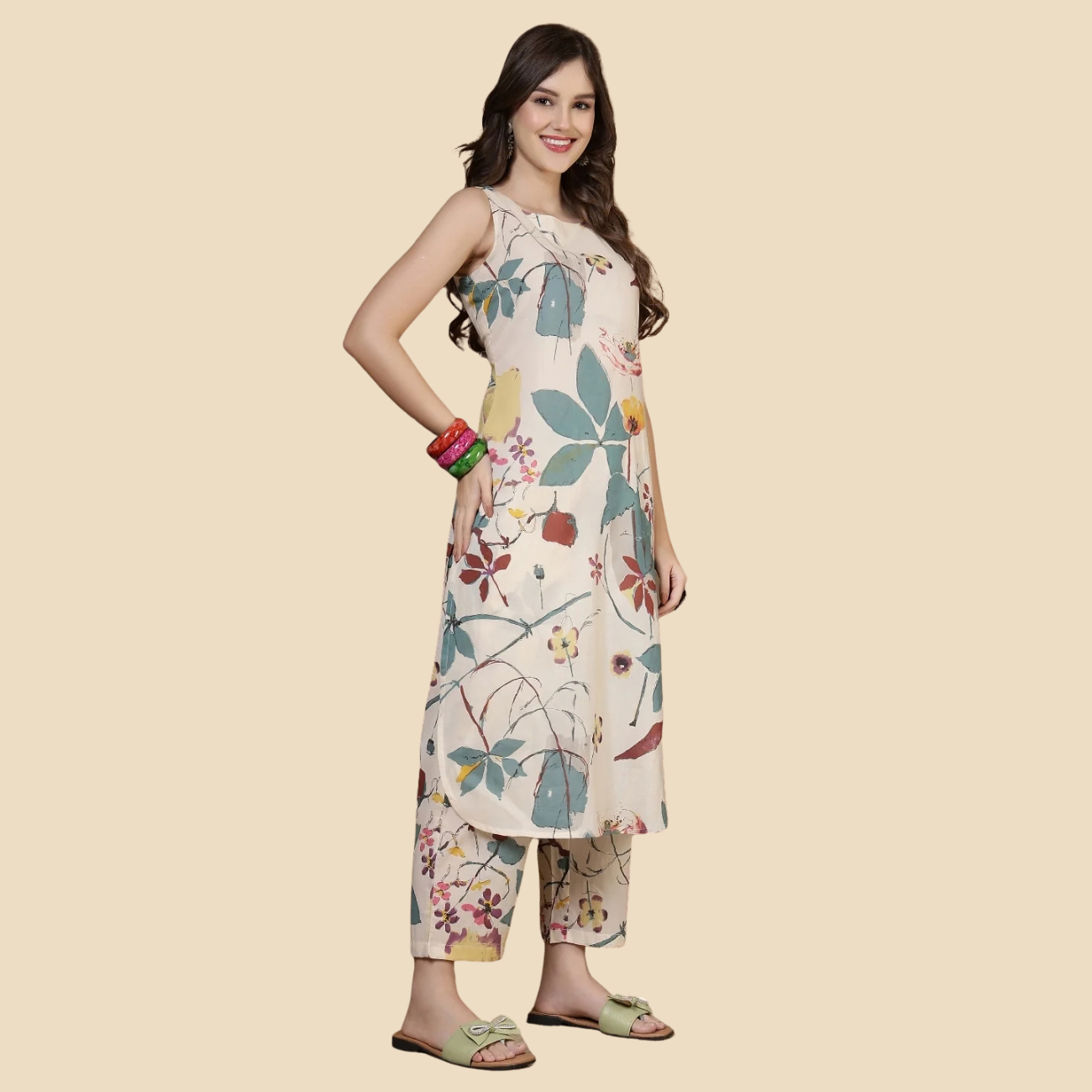 27 Printed Pure Cotton Straight Kurta Set, view 3