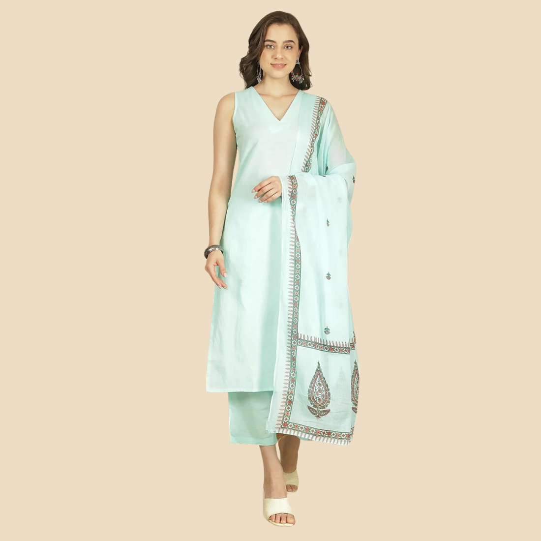 25 Dyed Pure Cotton Straight Kurta Set With Dupatta