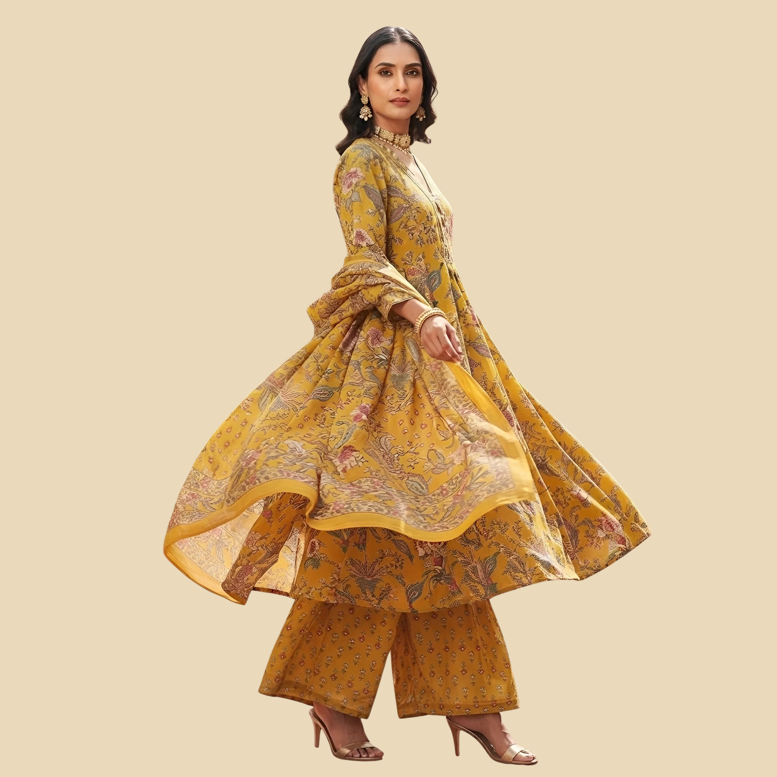 19 Printed Anarkali Kurta Set With Dupatta, view 2