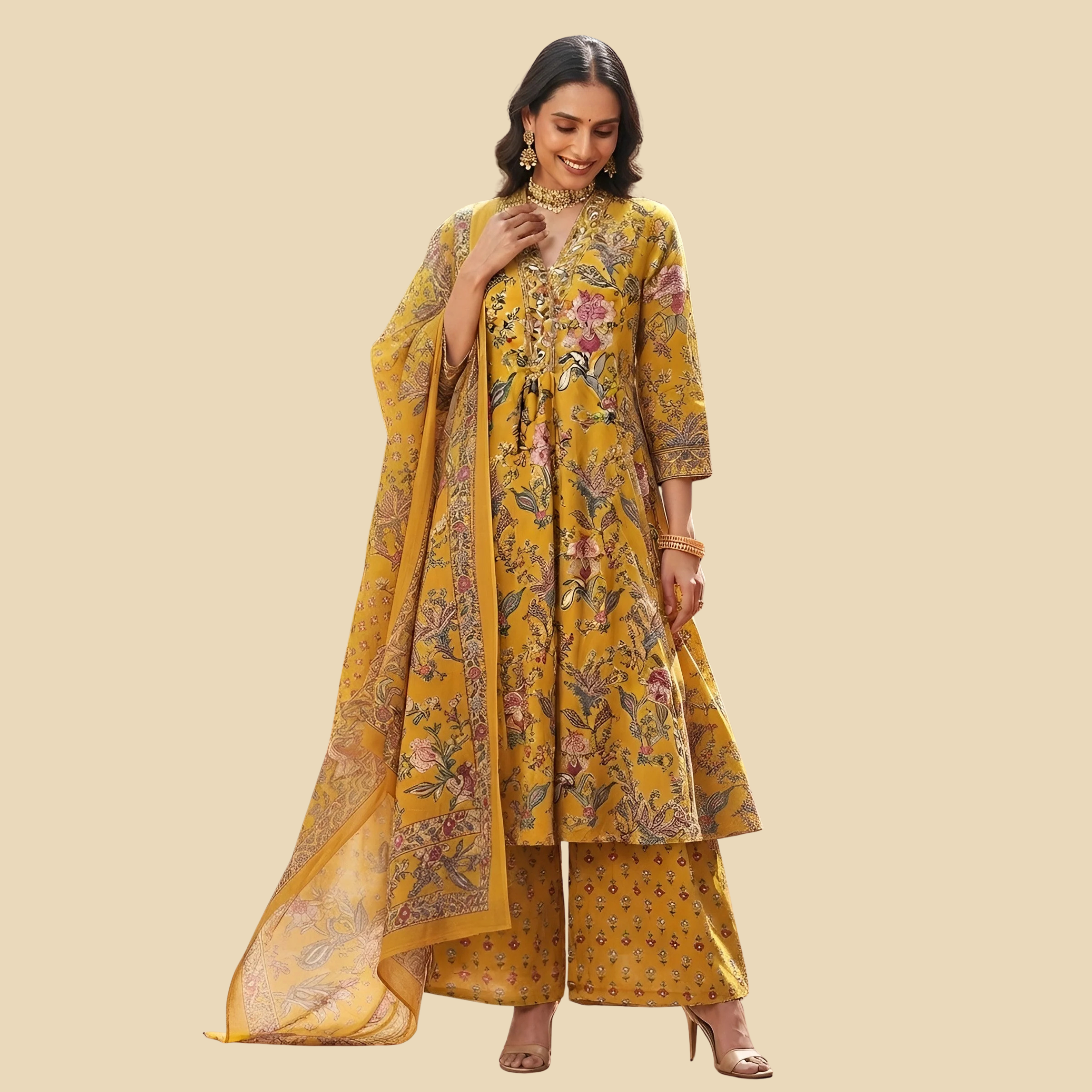 19 Printed Anarkali Kurta Set With Dupatta, view 4
