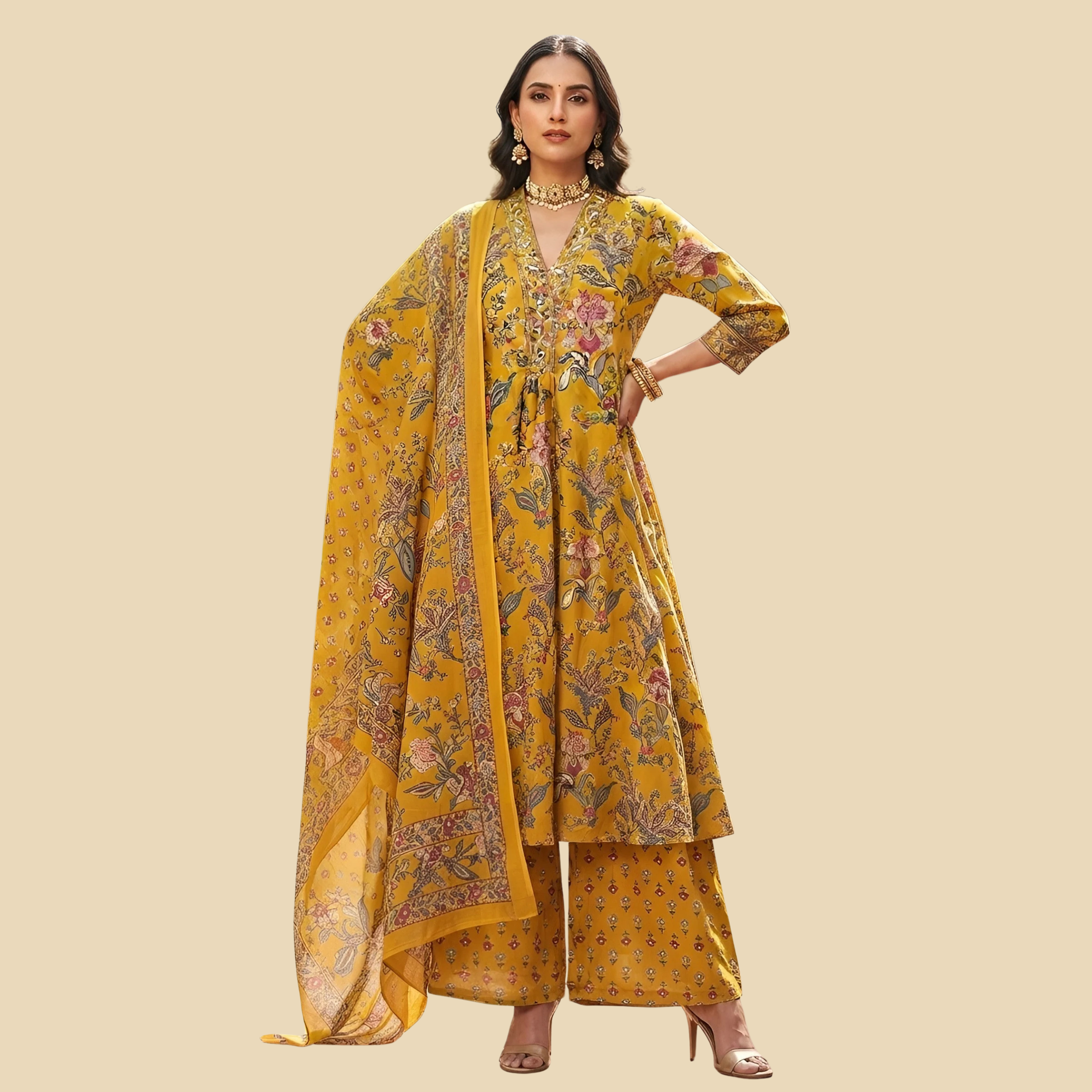 19 Printed Anarkali Kurta Set With Dupatta, view 5