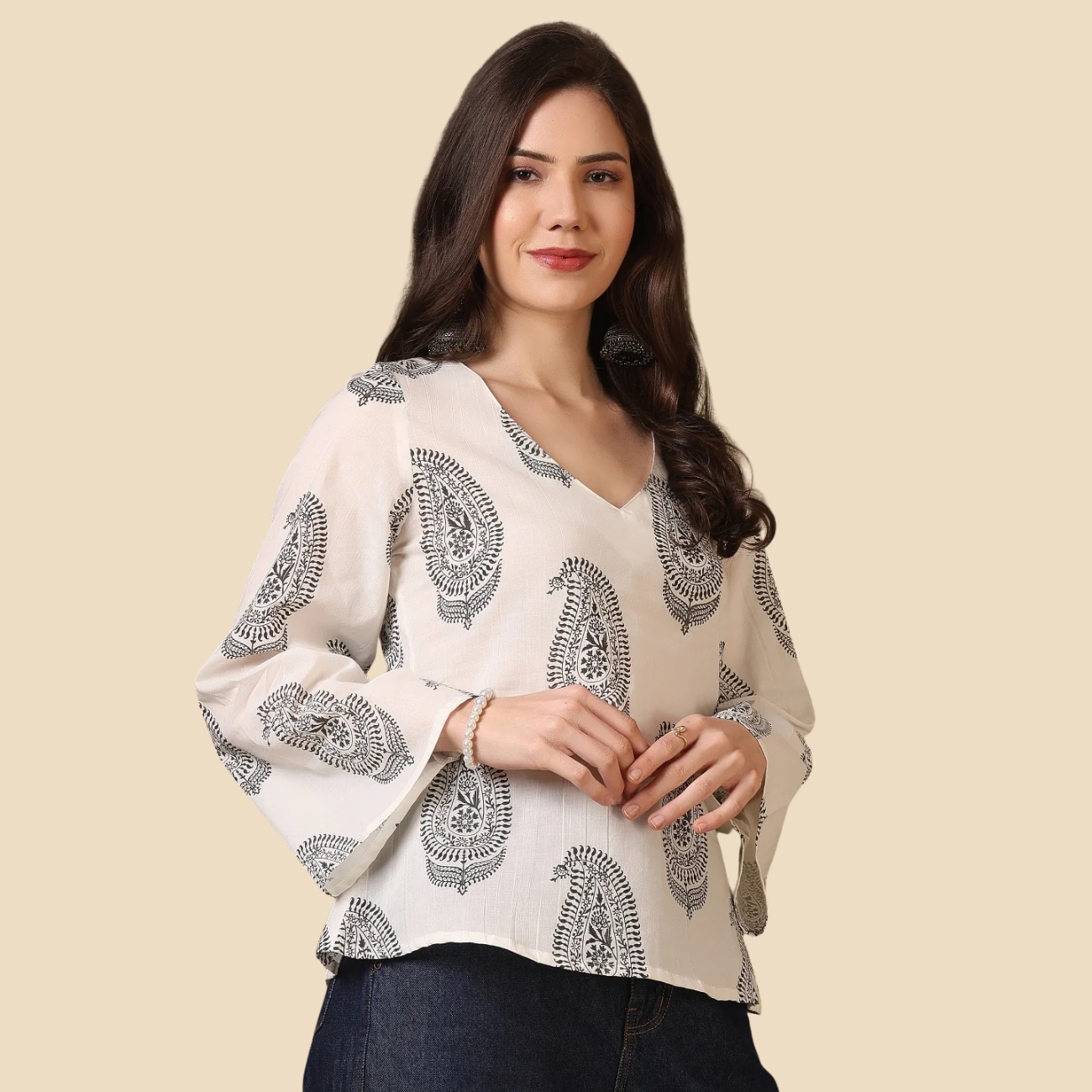 33 Printed Cotton Long Sleeves Top