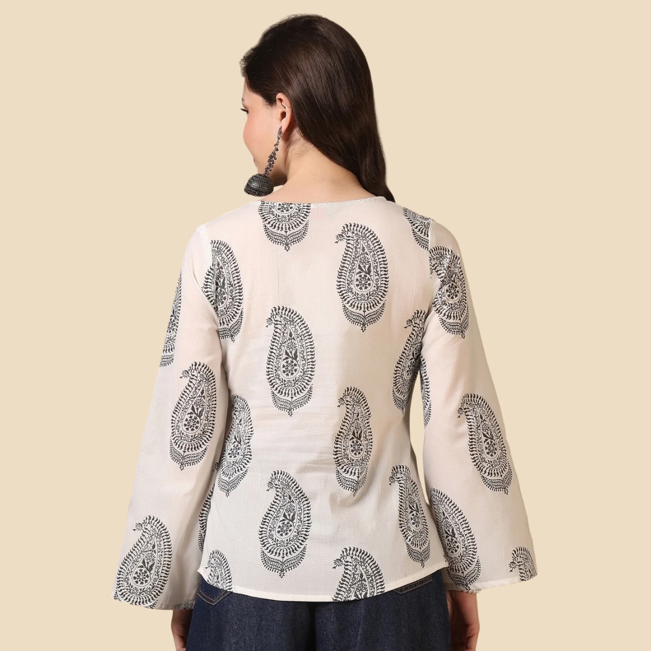 33 Printed Cotton Long Sleeves Top, view 4